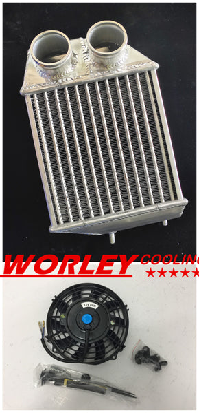 Alloy aluminum 2 Core Side Mount Intercooler & Fan for Renault 5 9 11 19 GT turbo 1985-1991 85 86 87 88 89 90 91